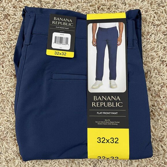 Banana Republic Men's Flat Front Pants Blue, Size 32x32 (New) - Picture 1 of 8